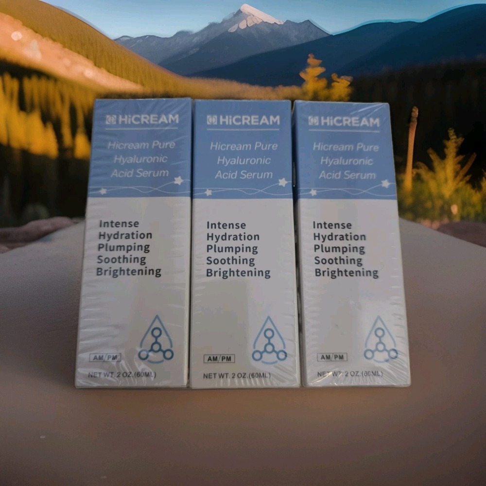 HiCREAM Pure Hyaluronic Acid Serum 2oz 3 Pack Hydrating‎ Plumping Daily Use